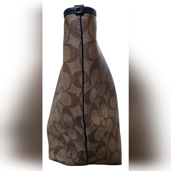 Coach Signature Varsity Stripe City Zip Leather PVC In Khaki/watermelon/navy. - Picture 7 of 14